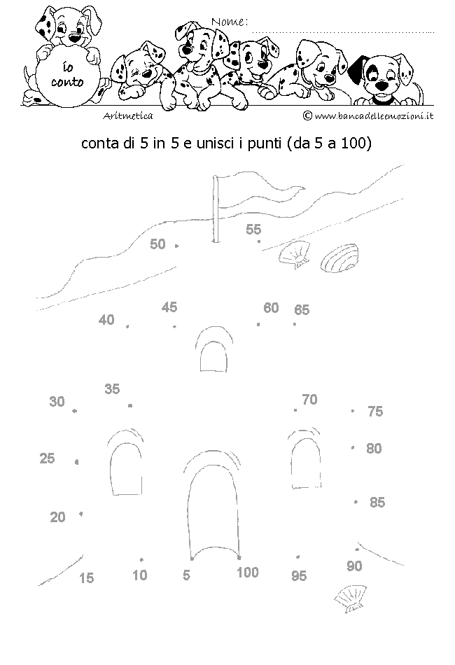 Aritmetica - Conoscere i numeri - Conta di 5 in 5 e unisci i punti da 5 a 100