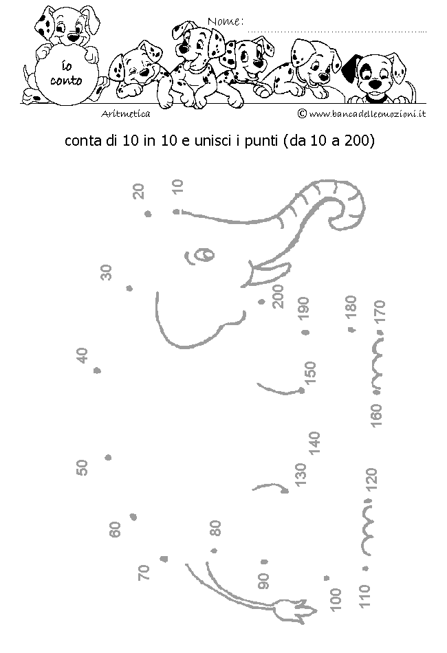 Aritmetica - Conoscere i numeri - Conta di 10 in 10 e unisci i punti da 10 a 200