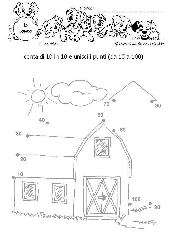 Aritmetica - Conoscere i numeri - Conta di 10 in 10 e unisci i punti da 10 a 100