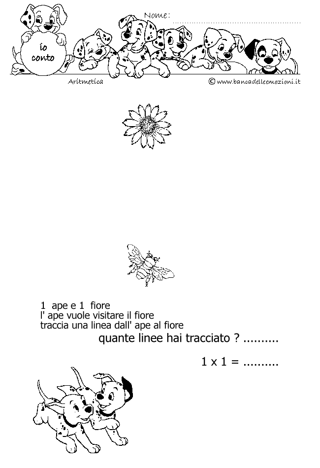 Aritmetica - Conoscere i numeri - Moltiplicazione - moltiplichiamo 1 - 1 ape e 1 fiore