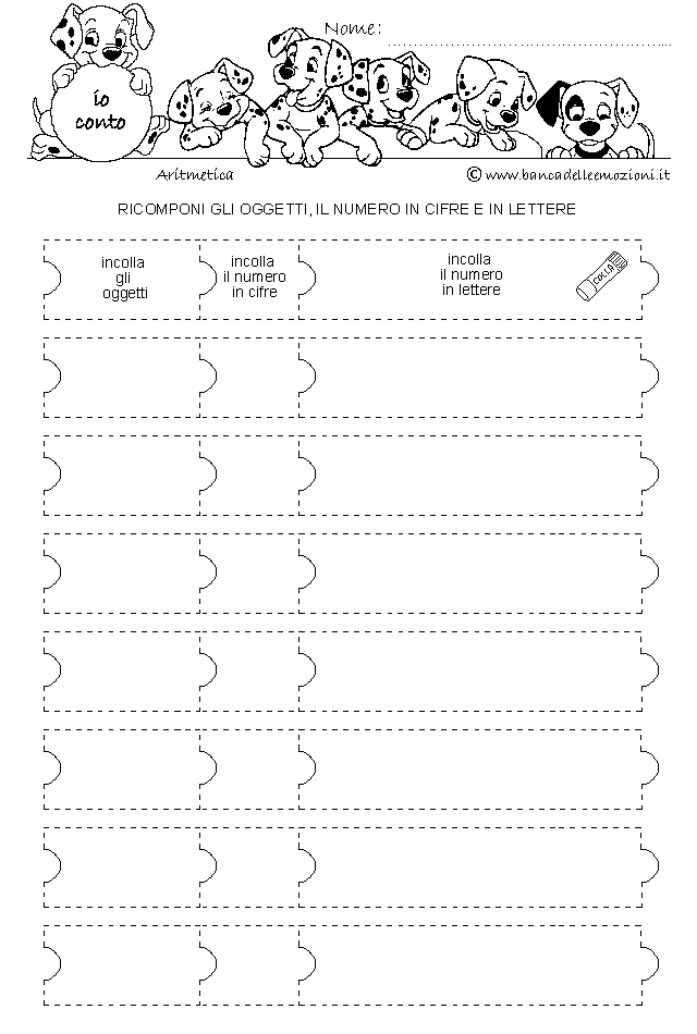 Aritmetica - Io Conto - Ritagliare i tasselli e ricomporre i numeri